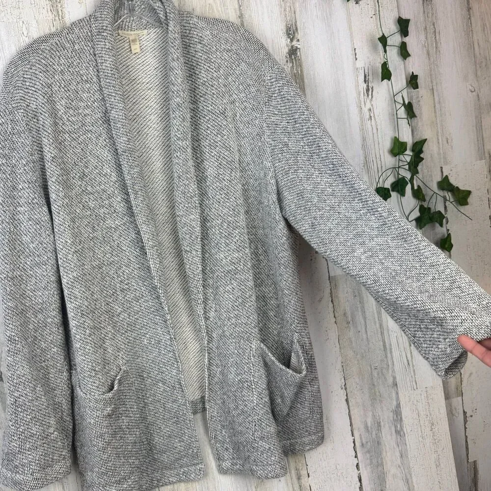 EILEEN FISHER Cardigan Medium Organic Cotton Shawl Collar Open Front Gray